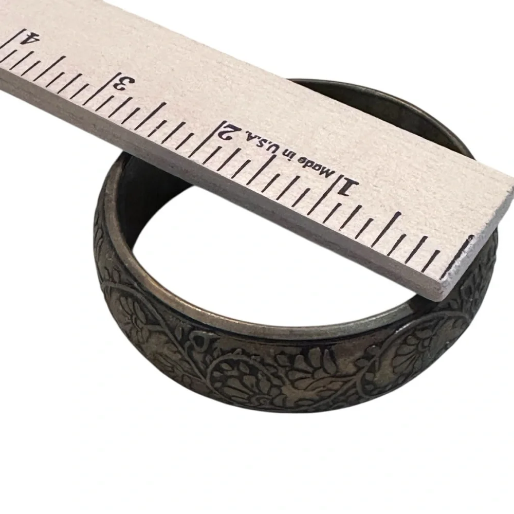 Vintage Etched Floral Metal Bangle Bracelet Wide Antique‎ Boho Engraved
